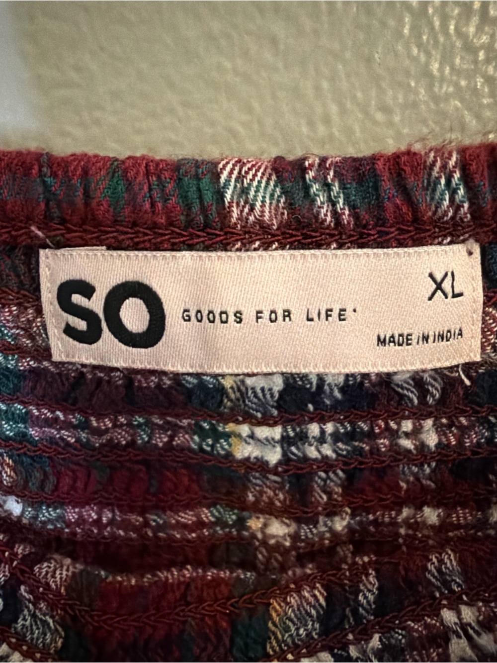 SO Goods for Life Plaid Smocked Off Shoulder Crop Top XL Cottagecore Fall - Picture 6 of 8